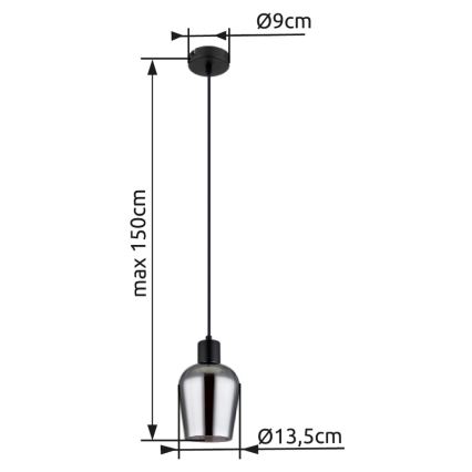 Globo - Hanglamp aan een koord 1xE27/40W/230V diameter 13,5 cm zwart