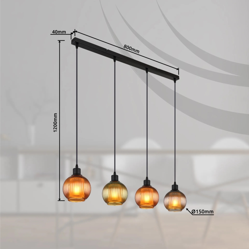 Globo - Hanglamp aan een koord 4xE27/25W/230V koper/groen/blauw