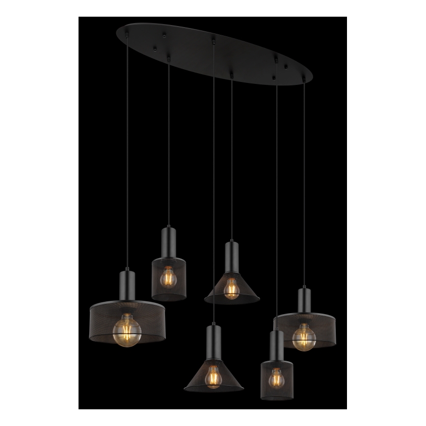 Globo 15648-6H - Hanglamp aan kabel JEDD 6xE27/60W/230V zwart