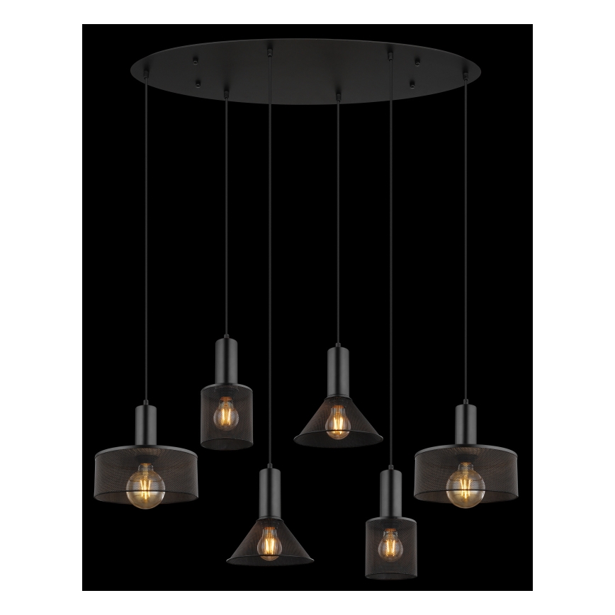 Globo 15648-6H - Hanglamp aan kabel JEDD 6xE27/60W/230V zwart