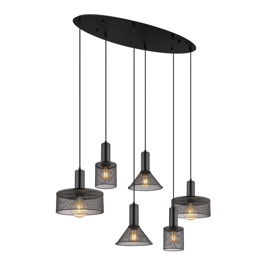 Globo 15648-6H - Hanglamp aan kabel JEDD 6xE27/60W/230V zwart