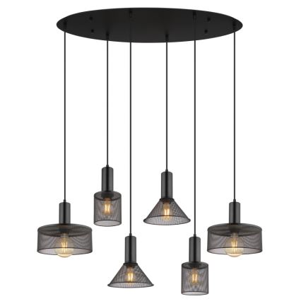 Globo 15648-6H - Hanglamp aan kabel JEDD 6xE27/60W/230V zwart