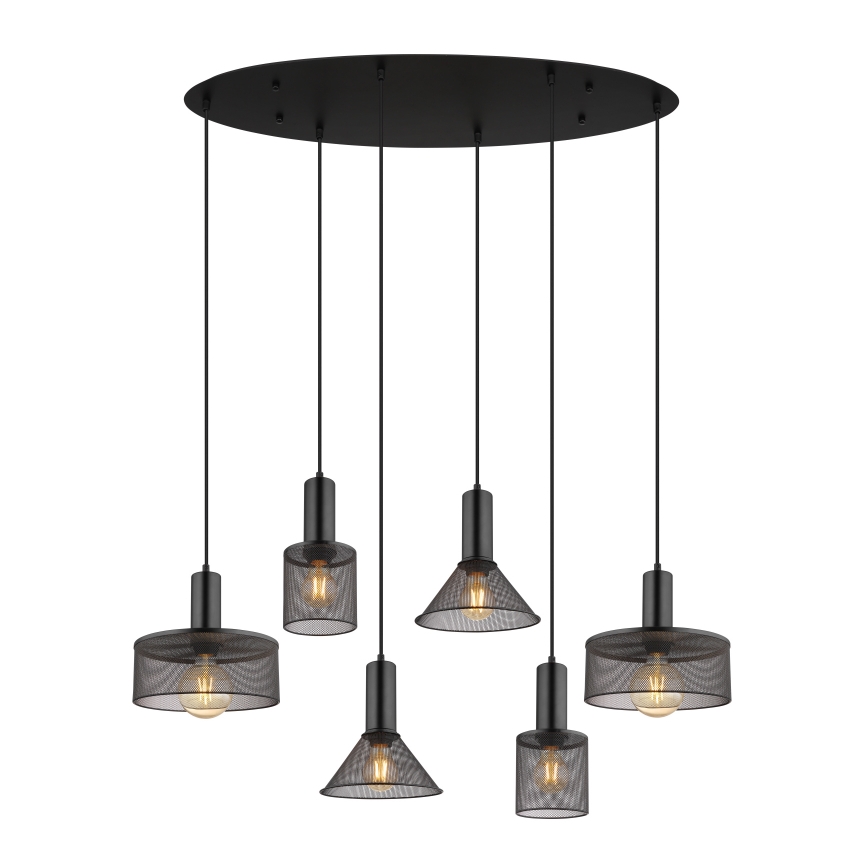 Globo 15648-6H - Hanglamp aan kabel JEDD 6xE27/60W/230V zwart