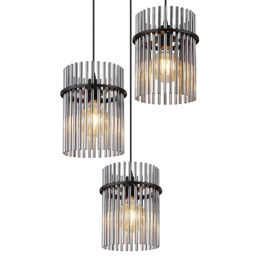 Globo - Hanglamp aan een koord 3xE27/60W/230V diameter 47 cm zwart
