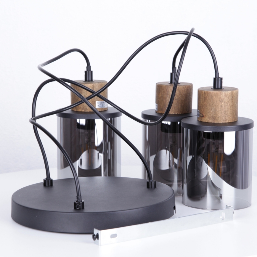 Globo - Hanglamp aan een koord 3xE27/15W/230V diameter 27 cm eiken