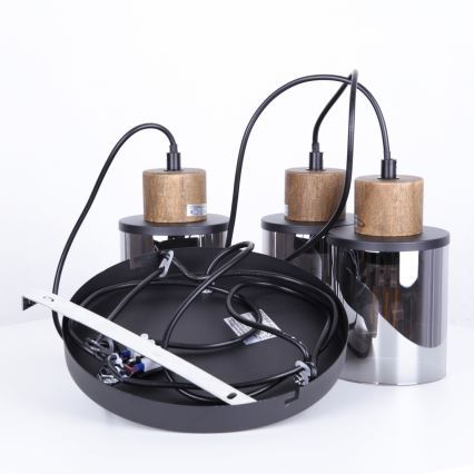 Globo - Hanglamp aan een koord 3xE27/15W/230V diameter 27 cm eiken