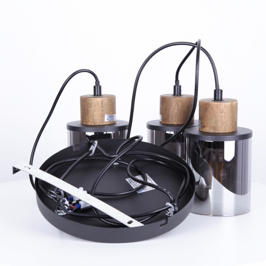 Globo - Hanglamp aan een koord 3xE27/15W/230V diameter 27 cm eiken