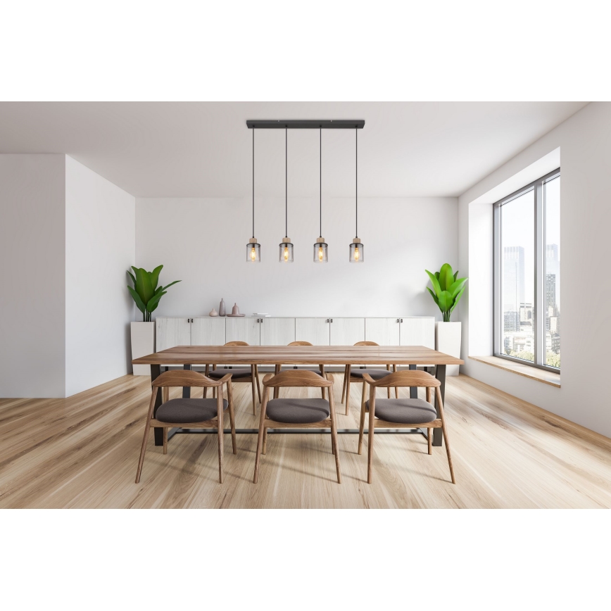 Globo - Hanglamp aan een koord 4xE27/15W/230V eiken