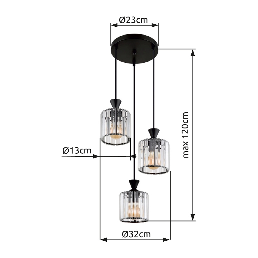 Globo - Hanglamp aan een koord 3xE27/60W/230V diameter 32 cm zwart