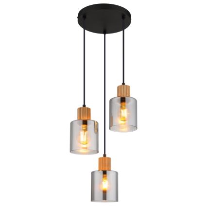 Globo - Hanglamp aan een koord 3xE27/25W/230V zwart diameter 30 cm