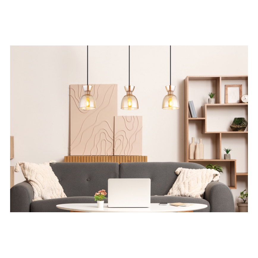 Globo - Hanglamp aan een koord 3xE14/40W/230V bruin/gerookt