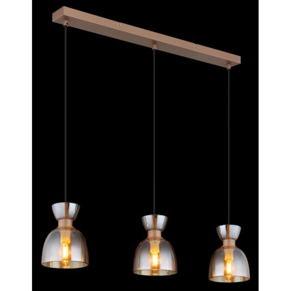 Globo - Hanglamp aan een koord 3xE14/40W/230V bruin/gerookt