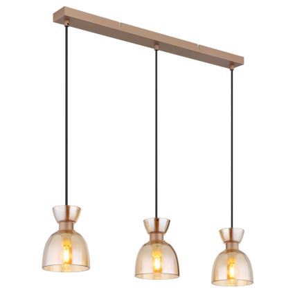 Globo - Hanglamp aan een koord 3xE14/40W/230V bruin/gerookt