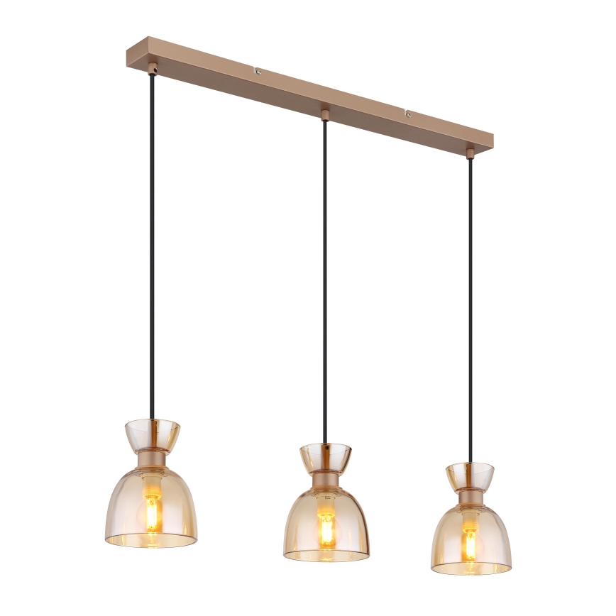 Globo - Hanglamp aan een koord 3xE14/40W/230V bruin/gerookt