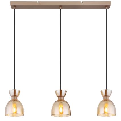 Globo - Hanglamp aan een koord 3xE14/40W/230V bruin/gerookt