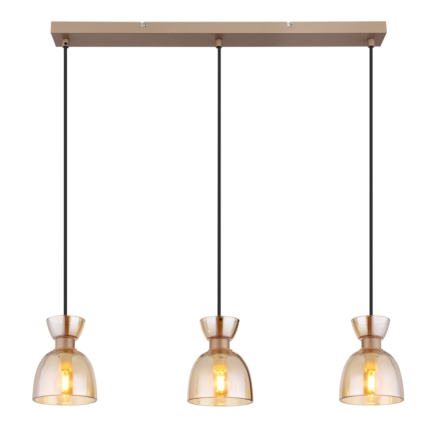 Globo - Hanglamp aan een koord 3xE14/40W/230V bruin/gerookt
