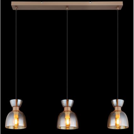 Globo - Hanglamp aan een koord 3xE14/40W/230V bruin/gerookt