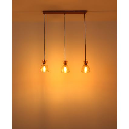 Globo - Hanglamp aan een koord 3xE14/40W/230V bruin/gerookt