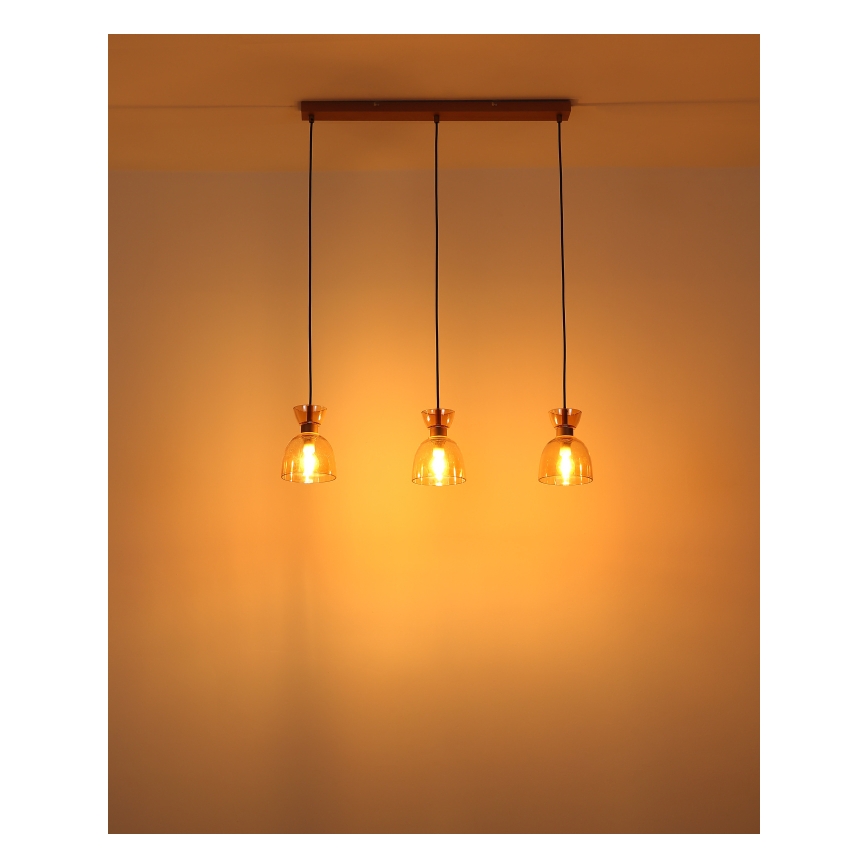 Globo - Hanglamp aan een koord 3xE14/40W/230V bruin/gerookt