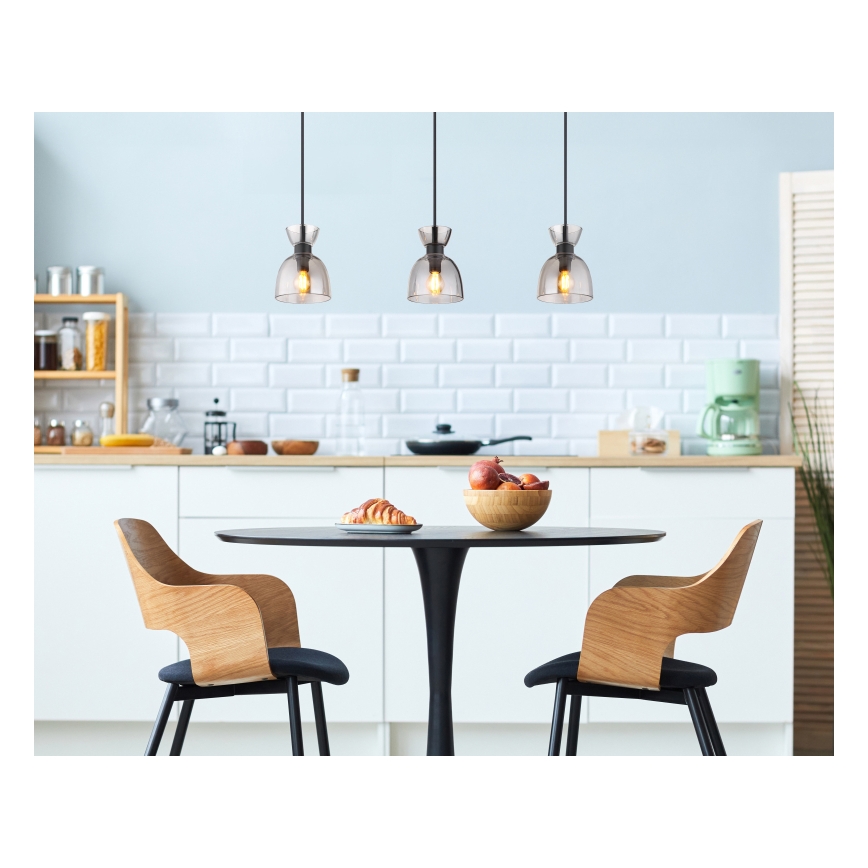 Globo - Hanglamp aan een koord 3xE14/40W/230V zwart/gerookt