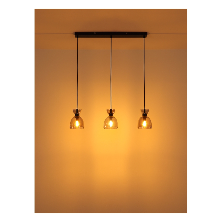 Globo - Hanglamp aan een koord 3xE14/40W/230V zwart/gerookt