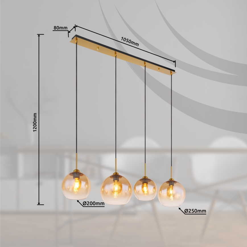 Globo - Hanglamp met kabel 4xE27/60W/230V messing