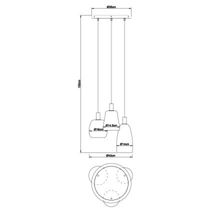Globo - Hanglamp aan een koord 3xE14/40W/230V diameter 43 cm messing