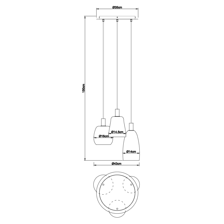Globo - Hanglamp aan een koord 3xE14/40W/230V diameter 43 cm messing