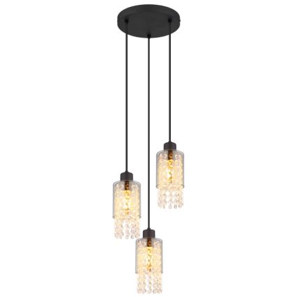 Globo - Hanglamp aan een koord 3xE27/40W/230V diameter 25 cm zwart