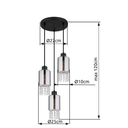 Globo - Hanglamp aan een koord 3xE27/40W/230V diameter 25 cm zwart