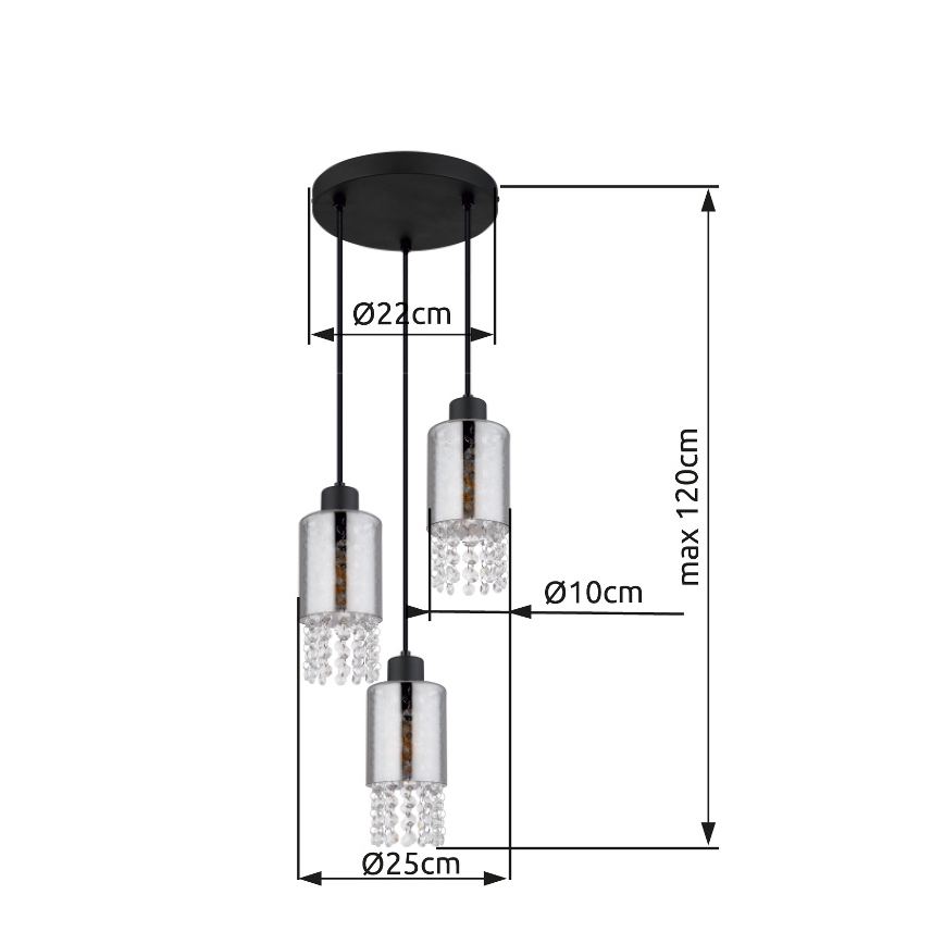 Globo - Hanglamp aan een koord 3xE27/40W/230V diameter 25 cm zwart