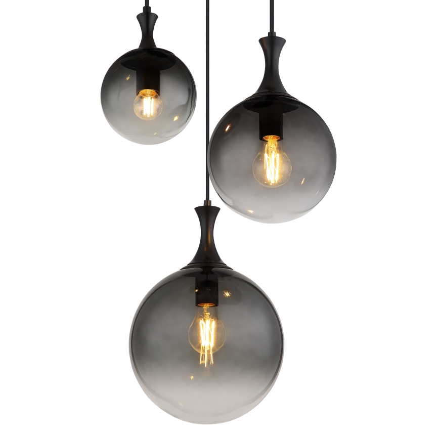 Globo - Hanglamp aan een koord 3xE27/10W/230V diameter 48 cm zwart
