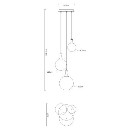 Globo - Hanglamp aan een koord 3xE27/10W/230V diameter 48 cm zwart