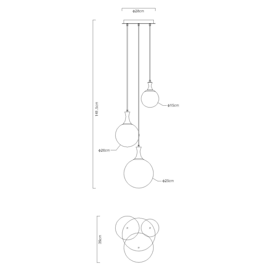 Globo - Hanglamp aan een koord 3xE27/10W/230V diameter 48 cm zwart