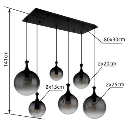 Globo - Hanglamp aan een koord 6xE27/10W/230V zwart