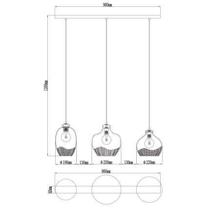 Globo - Hanglamp aan kabel 3xE27/60W/230V