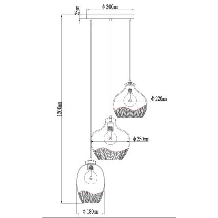 Globo - Hanglamp aan kabel 3xE27/60W/230V Ø 45 cm
