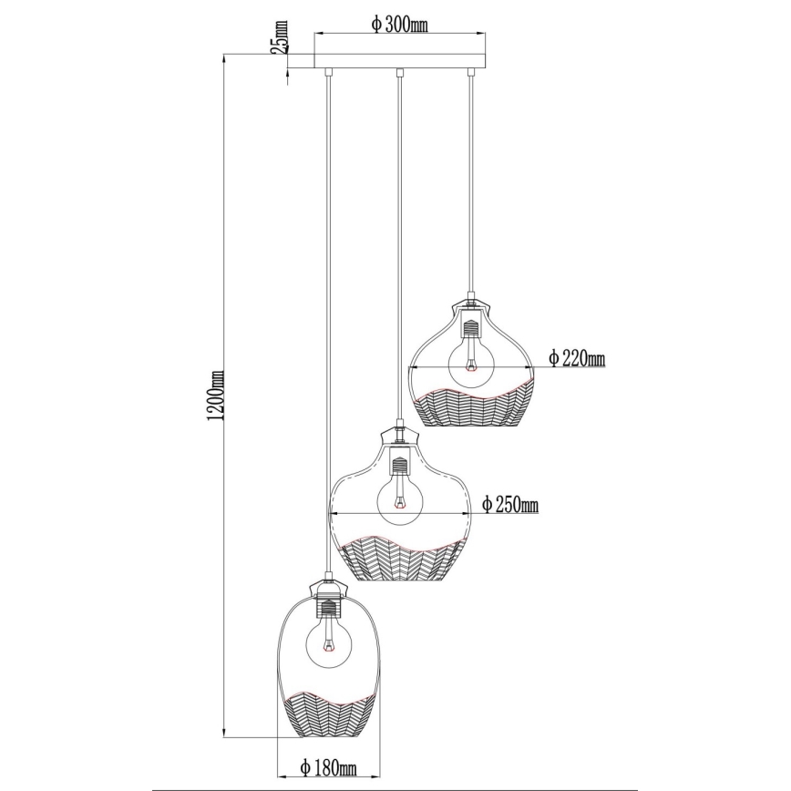 Globo - Hanglamp aan kabel 3xE27/60W/230V Ø 45 cm