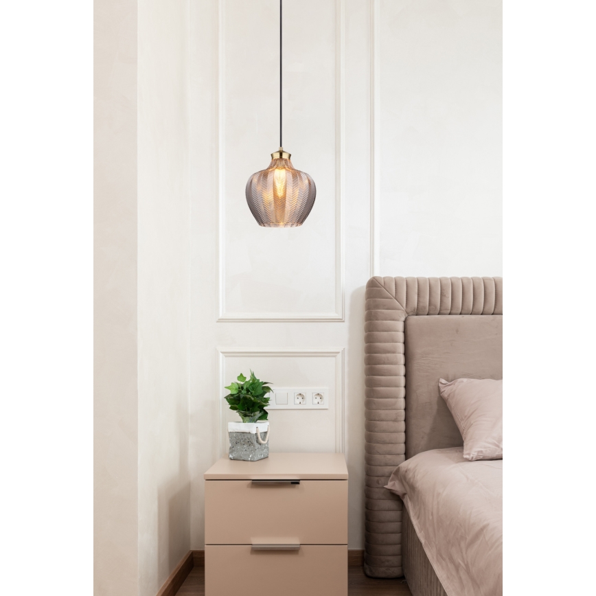Globo - Hanglamp met kabel 1xE27/60W/230V Ø 22 cm gerookt glas