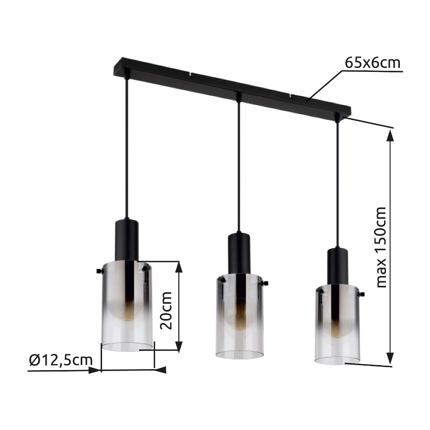 Globo - Hanglamp aan een koord 3xE27/40W/230V zwart