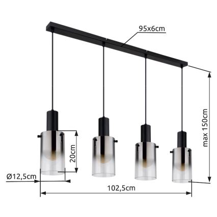 Globo - Hanglamp aan een koord 4xE27/40W/230V zwart