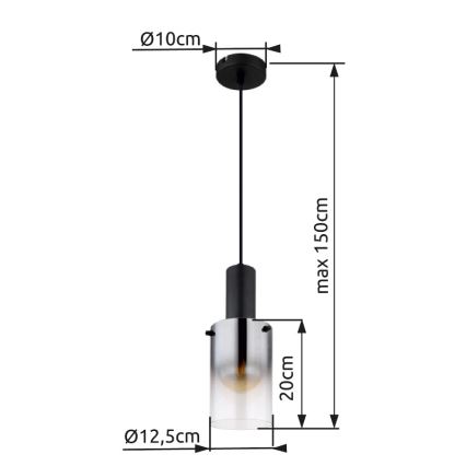 Globo - Hanglamp aan een koord 1xE27/40W/230V diameter 12,5 cm zwart