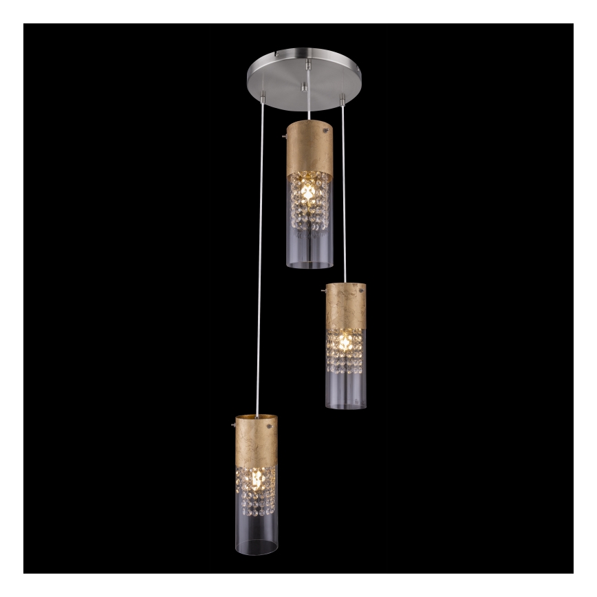 Globo - Hanglamp aan een koord 3xE27/60W/230V diameter 30 cm goud