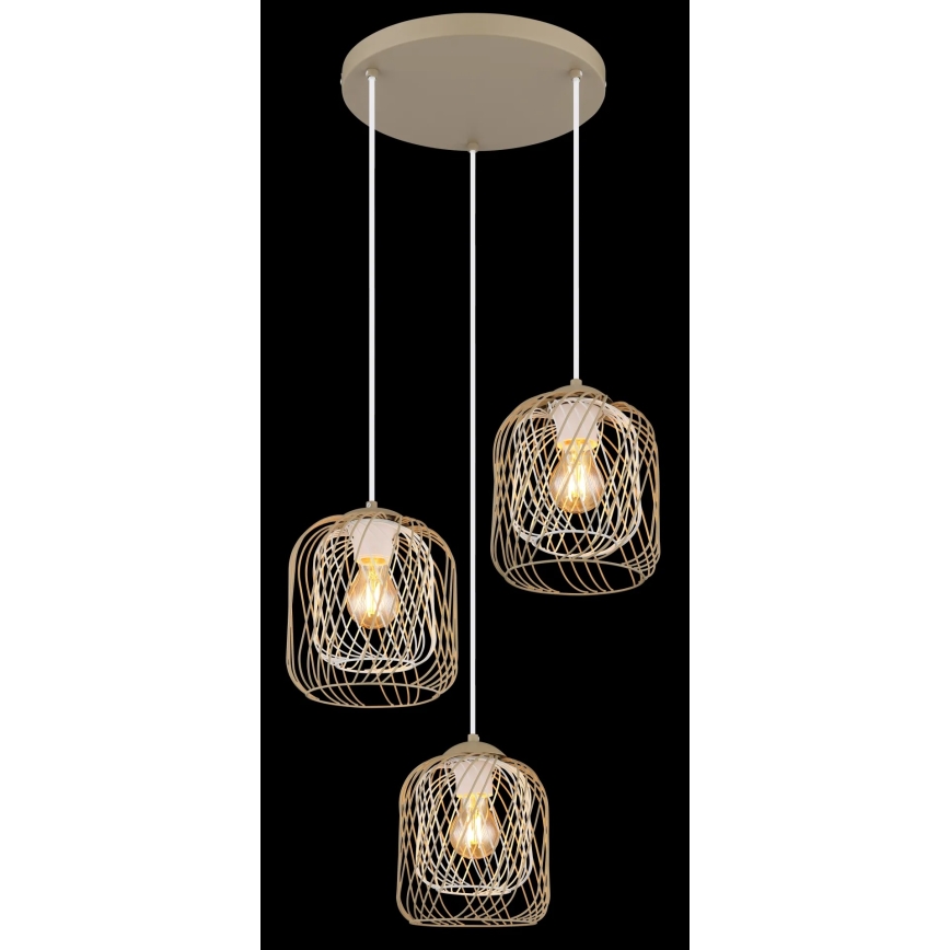 Globo - Hanglamp met kabel 3xE27/40W/230V beige/wit
