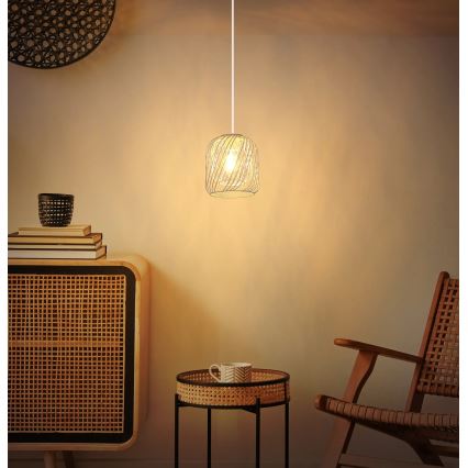 Globo - Hanglamp met snoer 1xE27/40W/230V Ø 18 cm beige/wit