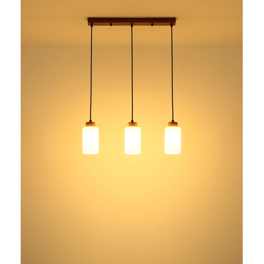 Globo - Hanglamp aan kabel 3xE27/60W/230V eiken/wit