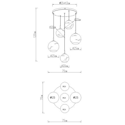 Globo - Kroonluchter met kabelophanging 5xE27/60W/230V diameter 75 cm