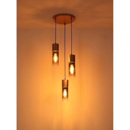 Globo - Hanglamp aan een koord 3xE27/25W/230V brons diameter 34 cm