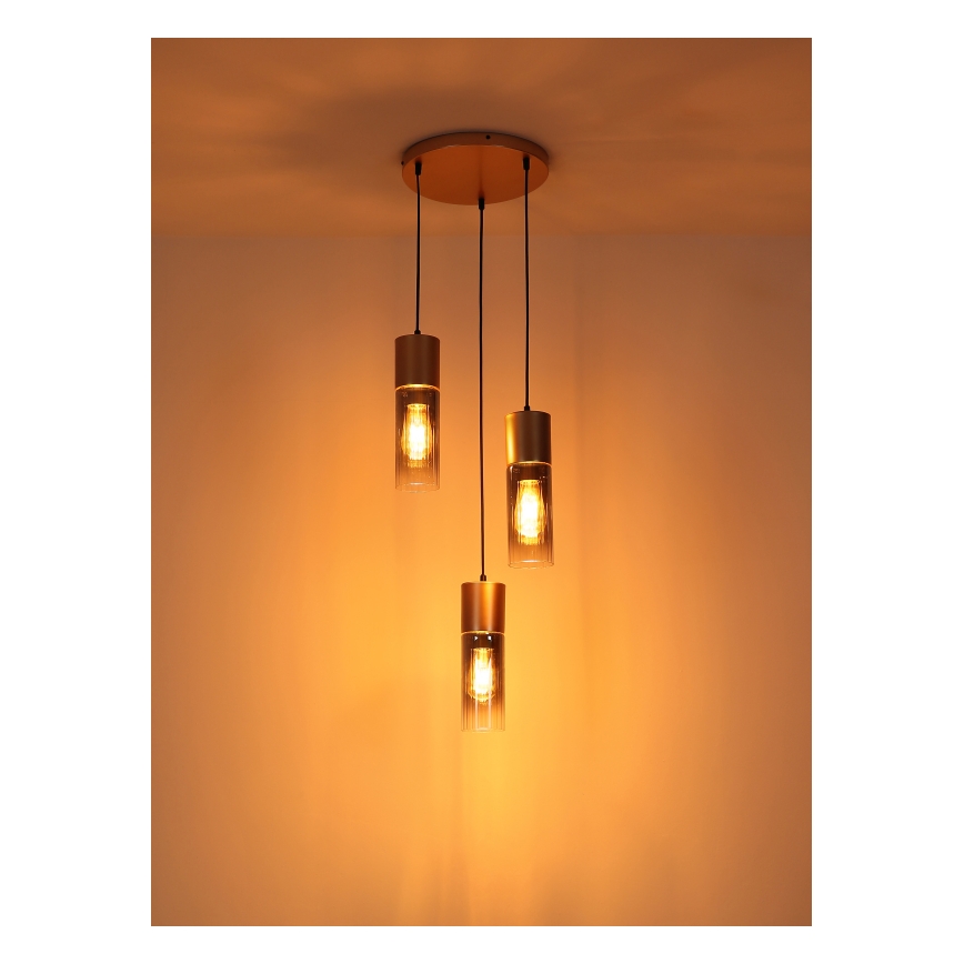 Globo - Hanglamp aan een koord 3xE27/25W/230V brons diameter 34 cm