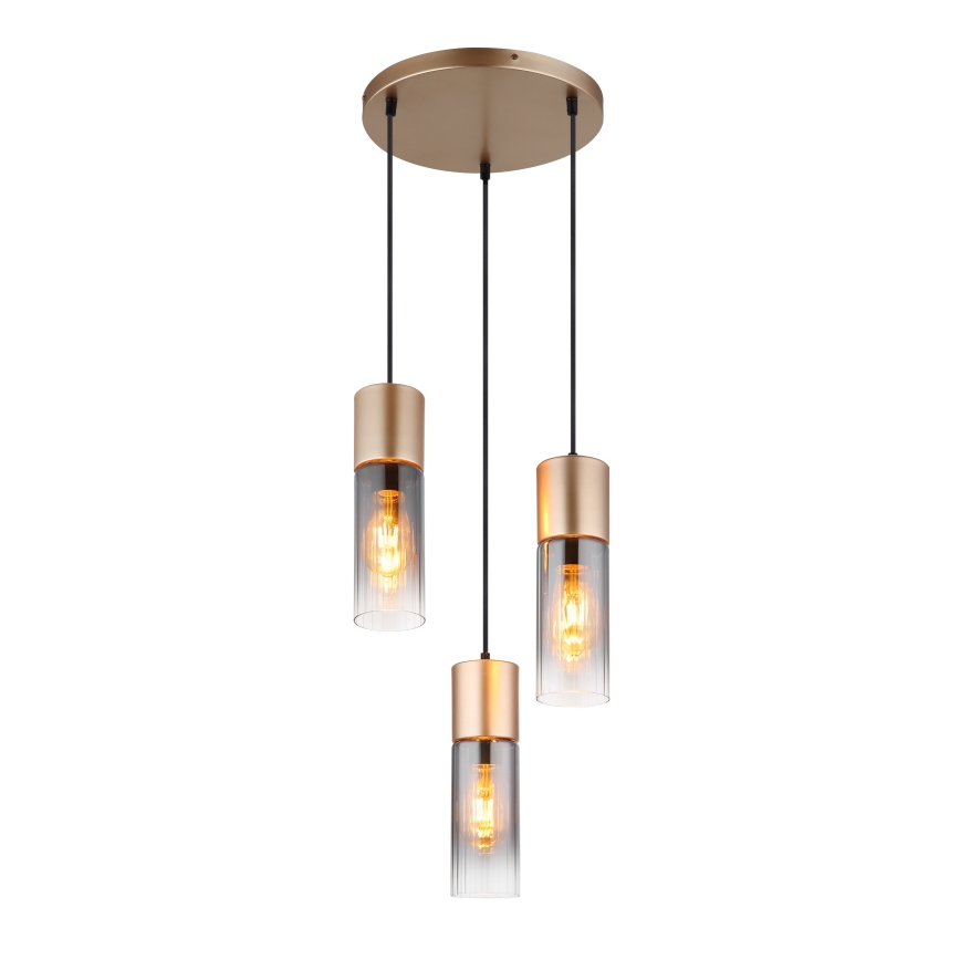 Globo - Hanglamp aan een koord 3xE27/25W/230V brons diameter 34 cm